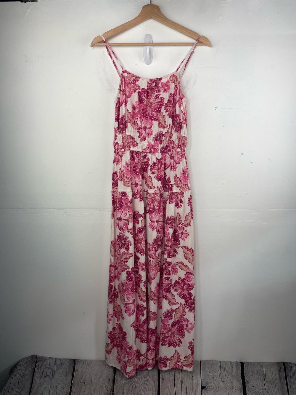 Old Navy Waist-Defined Floral Linen-Blend Smocked Midi Cami Dress